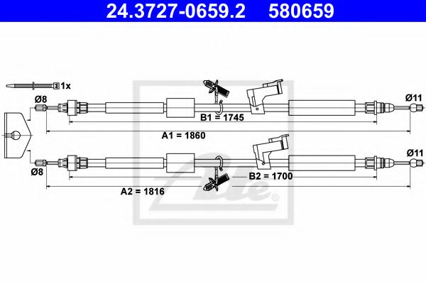 Трос, стояночная тормозная система - ATE 24.3727-0659.2