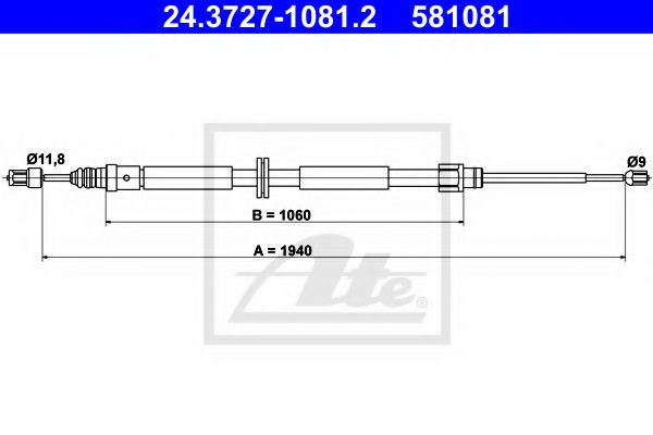 Трос, стояночная тормозная система - ATE 24.3727-1081.2
