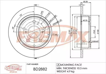 Диск тормозной | зад | - FREMAX BD-2882