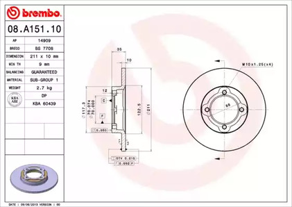 Диск тормозной Standard | перед | - Brembo 08.A151.10