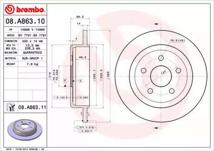 Диск тормозной Standard | зад | - Brembo 08.A863.10