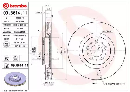 Диск тормозной UV Coated | перед | - Brembo 09.8614.11