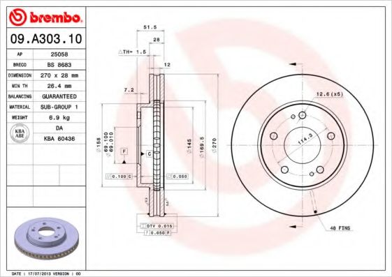 Диск тормозной Standard | перед | - Brembo 09.A303.10