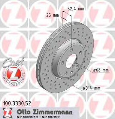 Диск тормозной | перед | - Zimmermann 100.3330.52