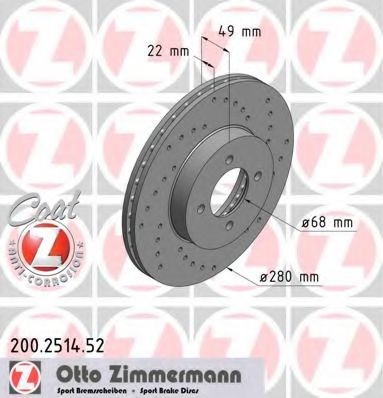 Диск тормозной | перед | - Zimmermann 200.2514.52