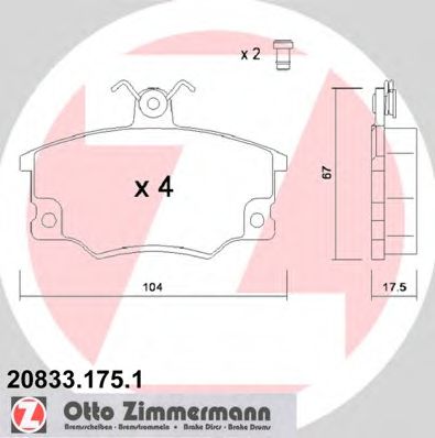 Комплект тормозных колодок, дисковый тормоз - Zimmermann 20833.175.1