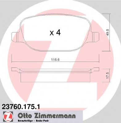 Комплект тормозных колодок, дисковый тормоз - Zimmermann 23760.175.1