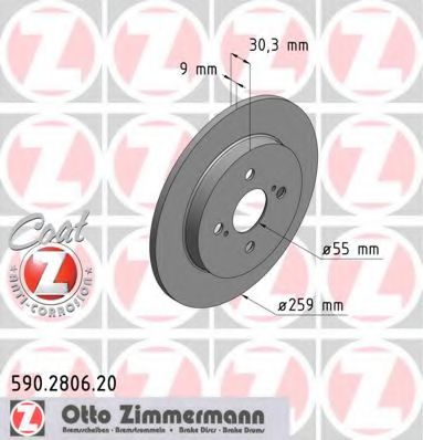Диск тормозной | зад | - Zimmermann 590.2806.20