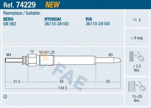 Свеча накаливания - FAE 74229
