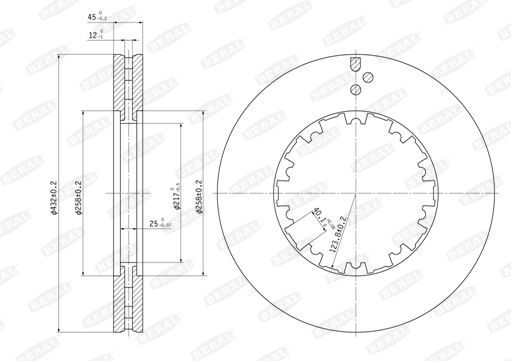 Диск тормозной 432x45/37x45 10n | перед/зад | HCV - Beral BCR225A