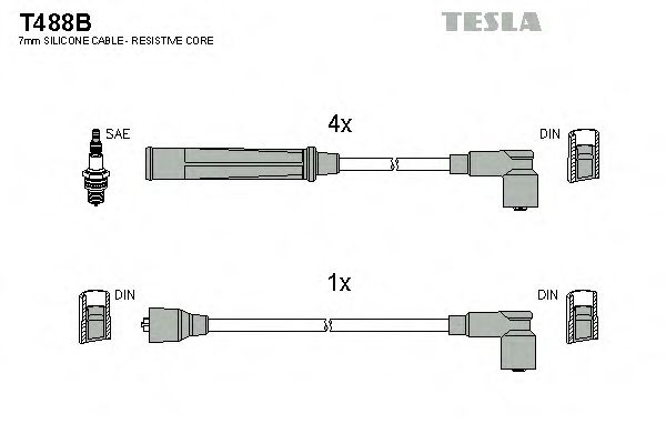 Комплект высоковольтных проводов - Tesla T488B