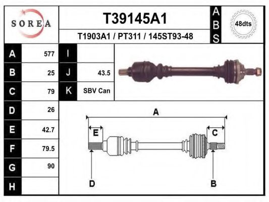 Приводной вал - EAI T39145A1