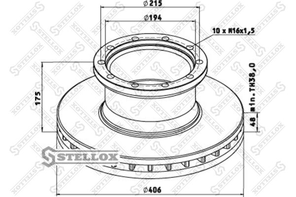 Диск тормозной перед. 406/194x48/175 n10 - Stellox 85-00708-SX