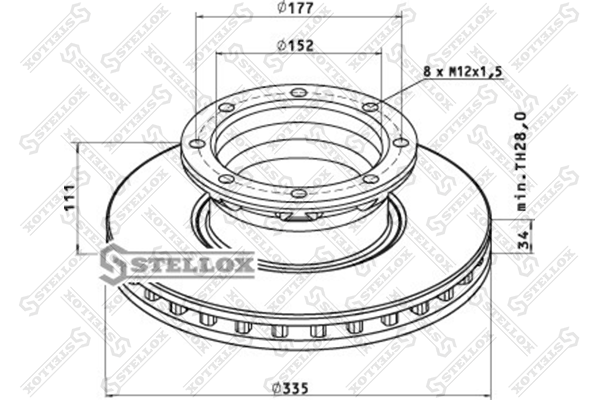Диск тормозной 335x152x111/34 8n  MB Ate | зад | - Stellox 85-00780-SX