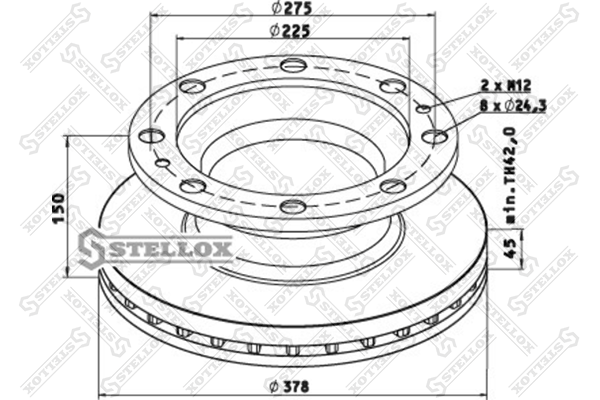 Диск тормозной 378x150x45x225 8n  ROR LM | перед/зад | - Stellox 85-00811-SX