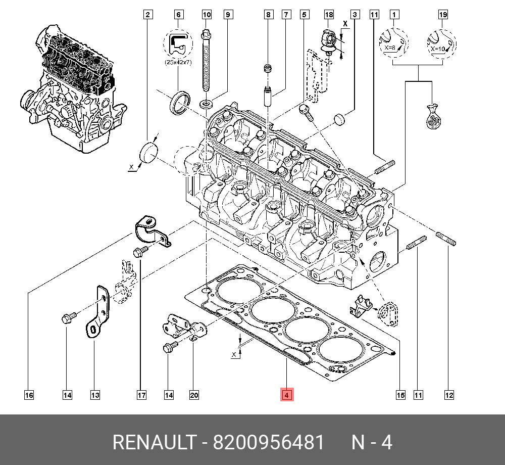 Прокладка, головка цилиндра - Renault 8200956481