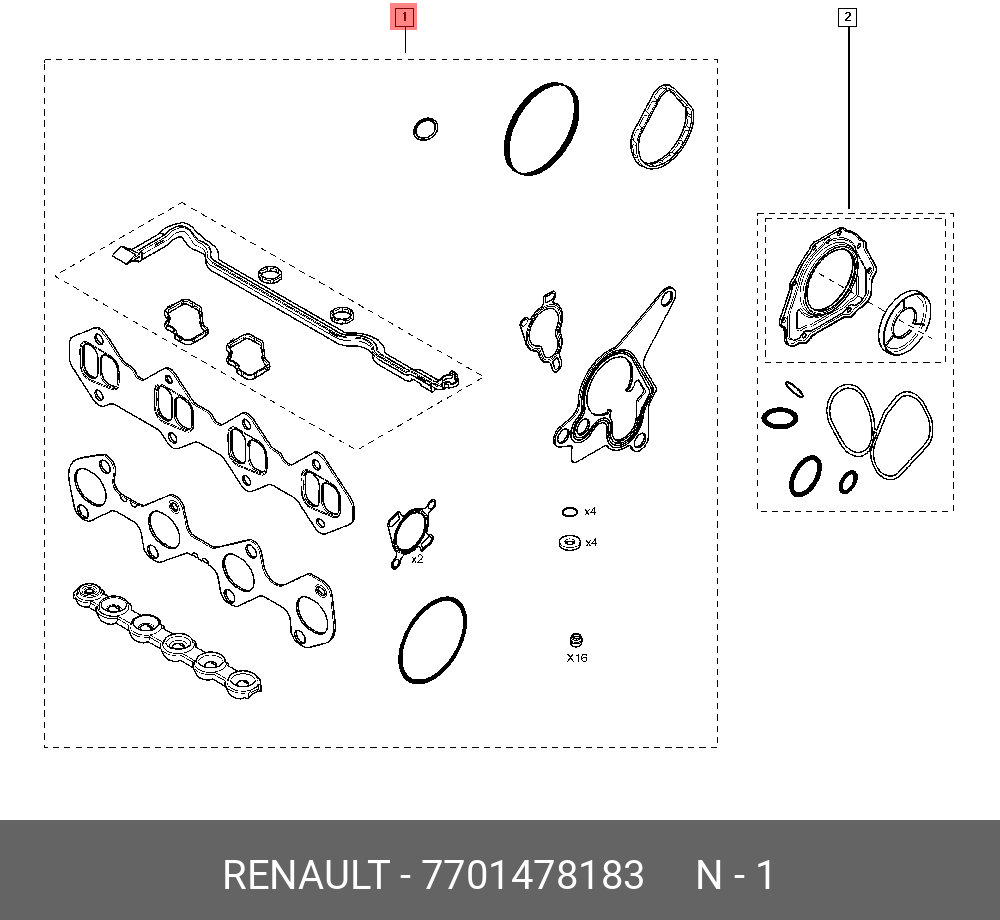 Комплект прокладок, головка цилиндра - Renault 7701478183