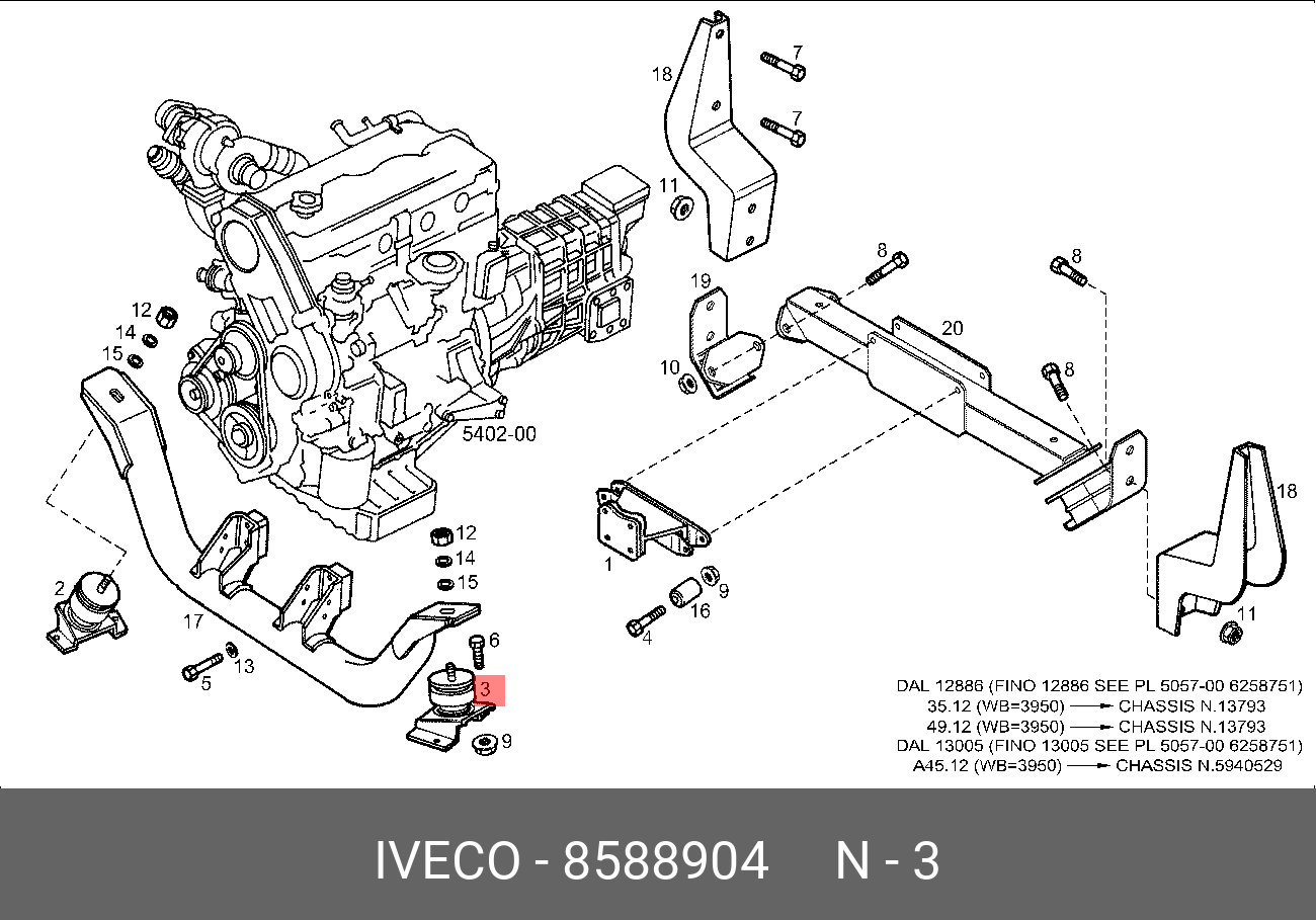 Подвеска, двигатель | лев | - Iveco 8588904