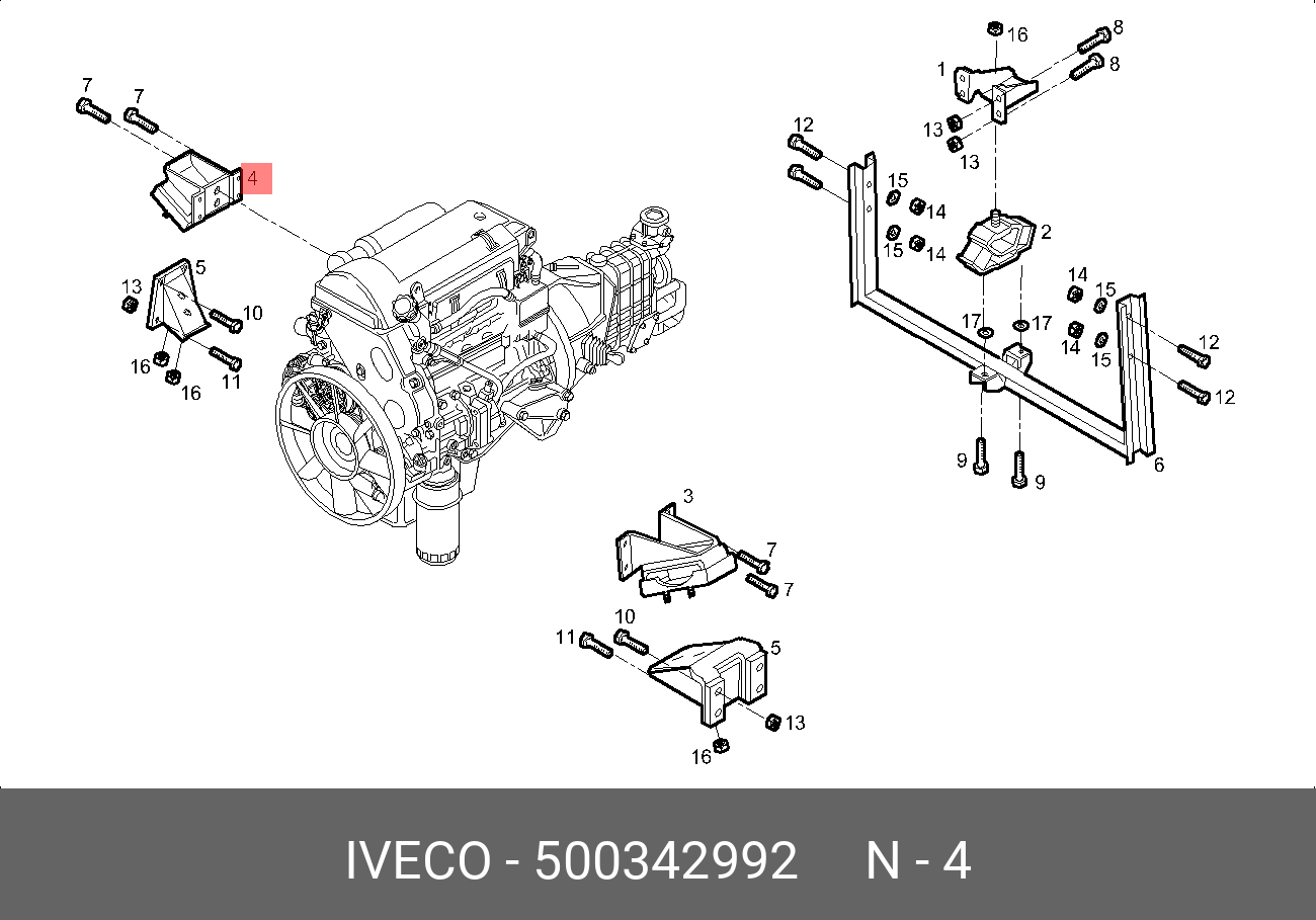 Опора ДВС правая daily - Iveco 500342992