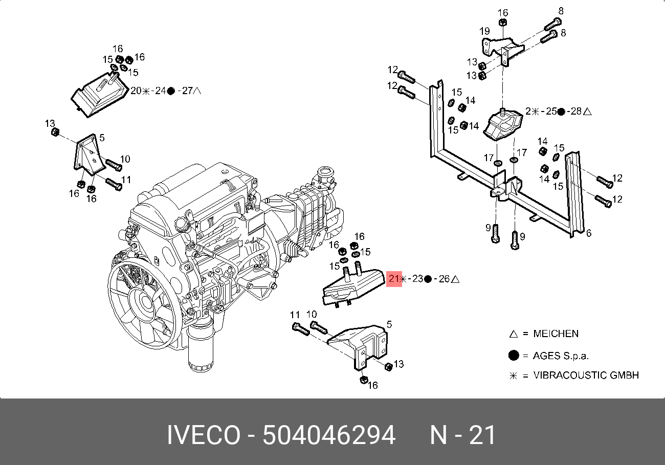 Подушка двигателя daily F1C левая - Iveco 504046294