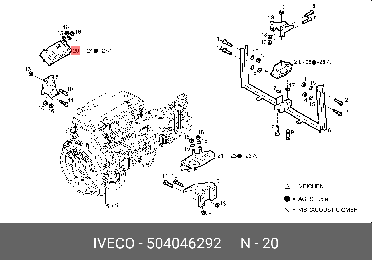 Подушка двигателя daily F1C правая - Iveco 504046292