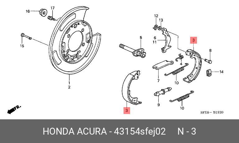 Комплект тормозных колодок, стояночная тормозная система   | зад | - Honda 43154-SFE-J02