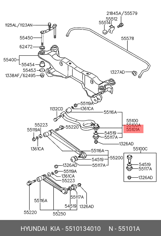 Рычаг независимой подвески колеса, подвеска колеса - Hyundai/Kia 5510134010