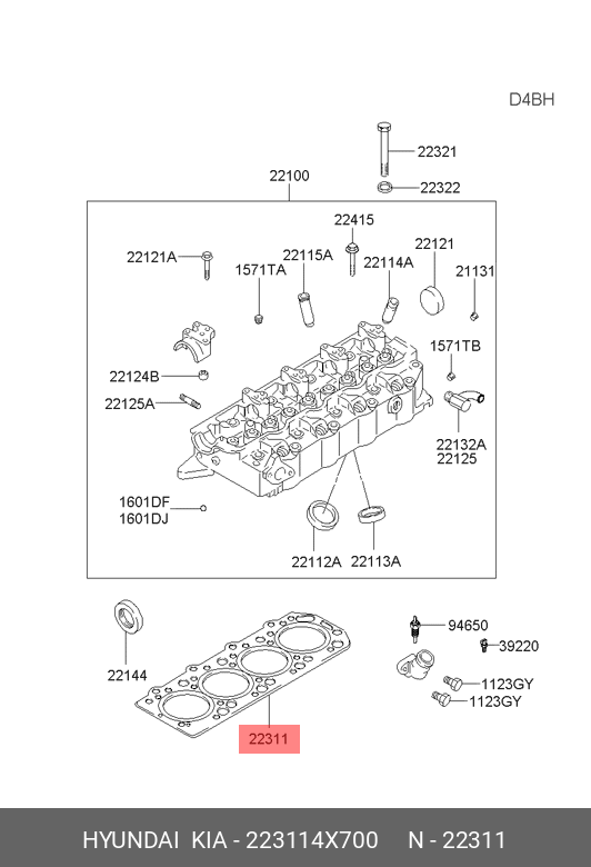 Прокладка, головка цилиндра - Hyundai/Kia 223114X700