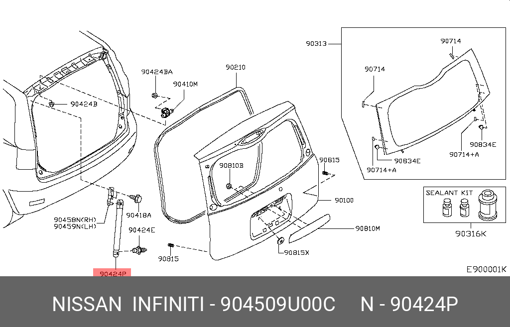 Упругий элемент, крышка багажника / помещения для груза - Nissan 90450-9U00C