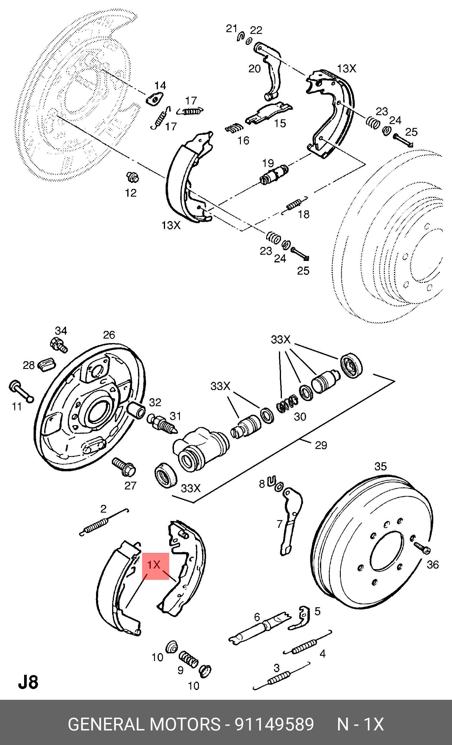 Колодки тормозные барабанные   | зад | - GM 91149589