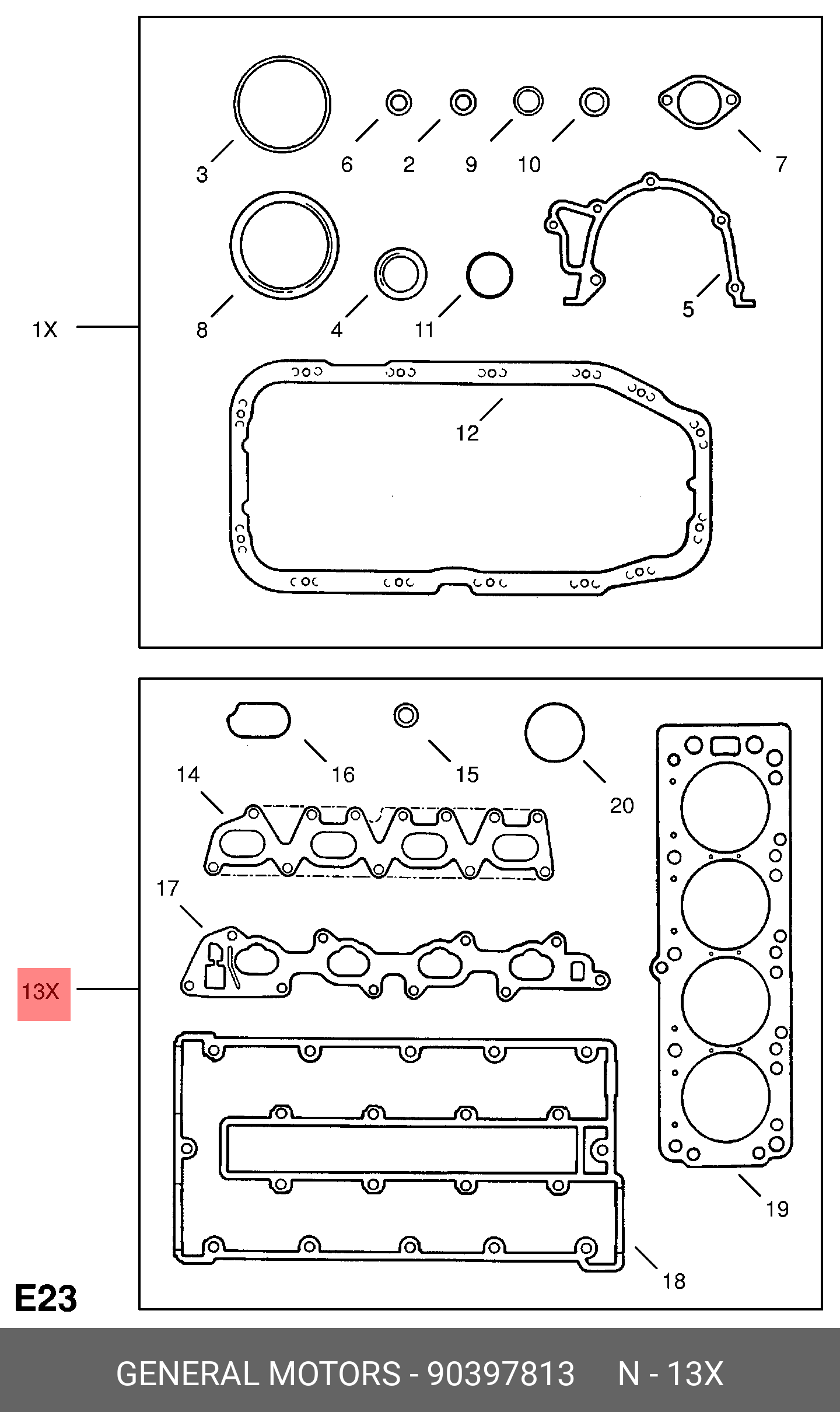 Комплект прокладок головки блока цилиндров - GM 90397813