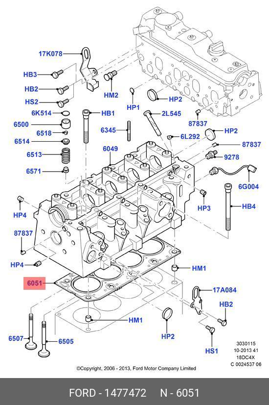 Прокладка головки блока цилиндров - Ford 1477472