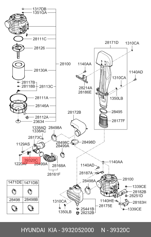 Расходомер воздуха - Hyundai/Kia 3932052000