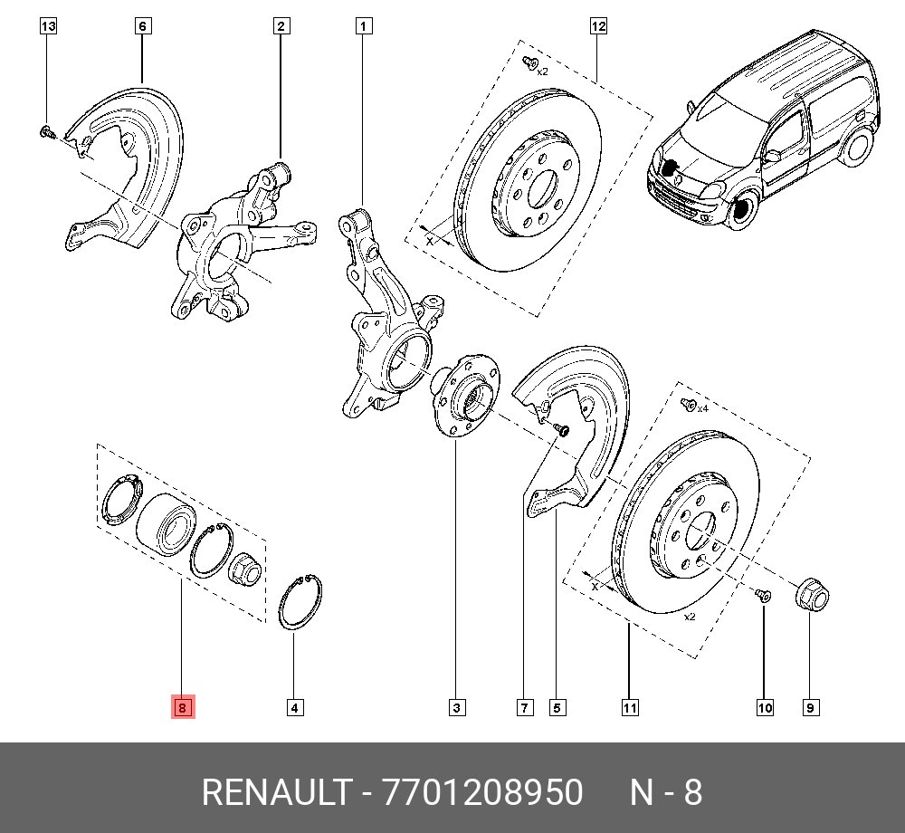 Комплект подшипника ступицы колеса | перед лев | - Renault 7701208950