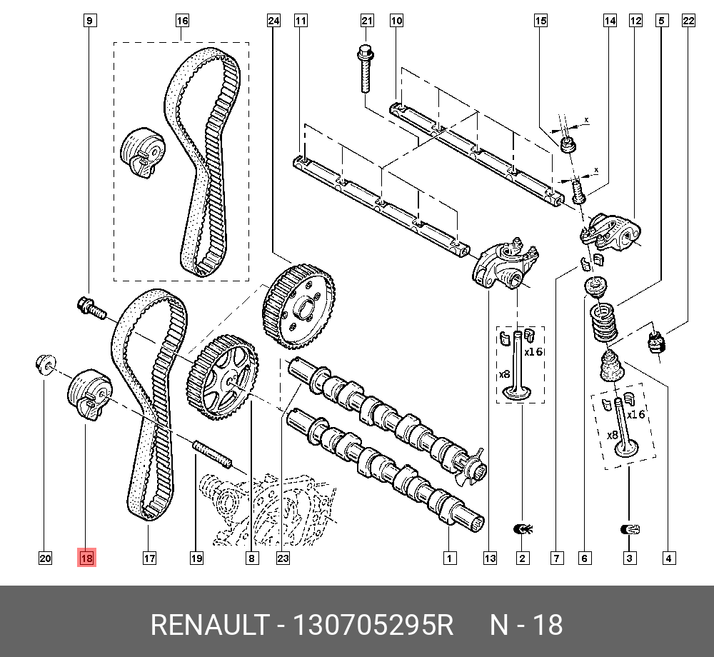Натяжной ролик, ремень ГРМ - Renault 130705295R