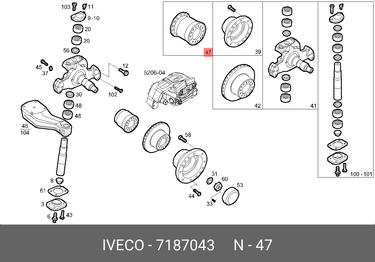 Подшипник ступицы передней eurocargo широкое кольцо ABS - Iveco 7187043