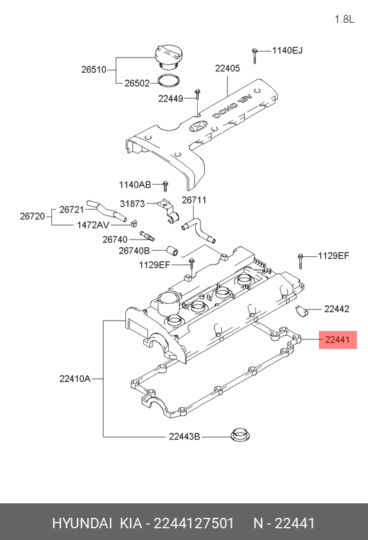 Прокладка, крышка головки цилиндра - Hyundai/Kia 2244127501