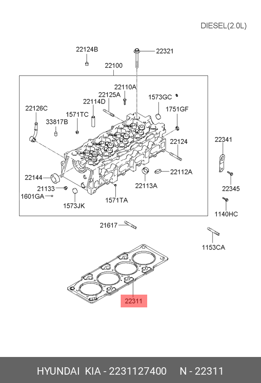 Прокладка, головка цилиндра - Hyundai/Kia 2231127400