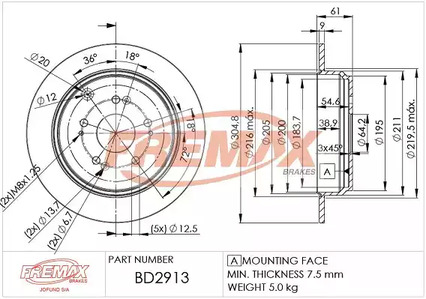 Тормозной диск | зад | - FREMAX BD-2913