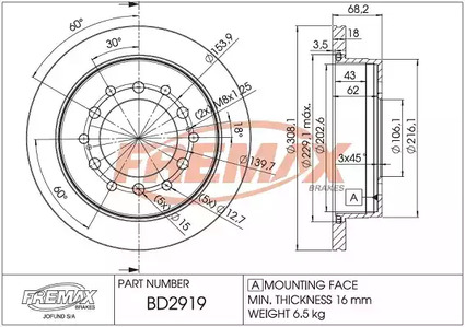Тормозной диск | зад | - FREMAX BD-2919