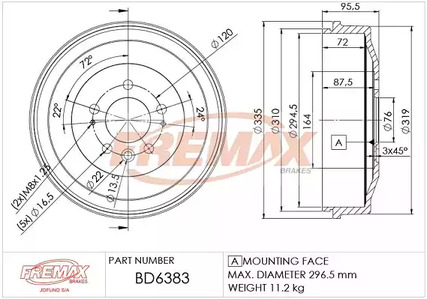 Тормозной барабан | зад | - FREMAX BD-6383