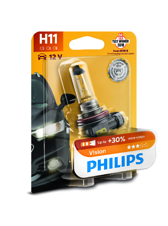 Лампа галогеновая H11 Vision +30% 12V 55W pgj19-2 B1 Philips                12362PRB1