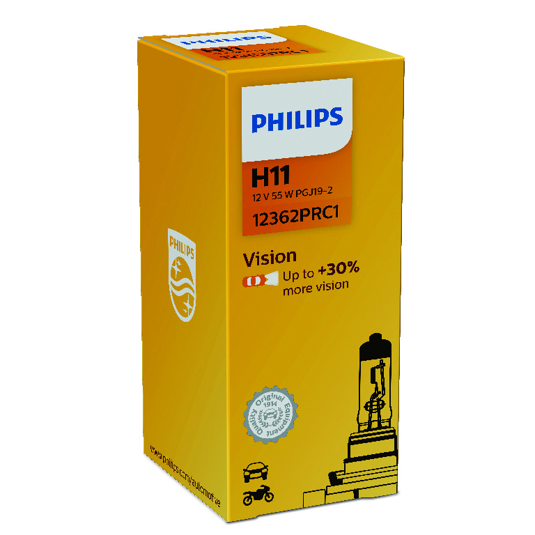 Лампа галогеновая H11 Vision +30% 12V 55W pgj19-2 C1 Philips                12362PRC1