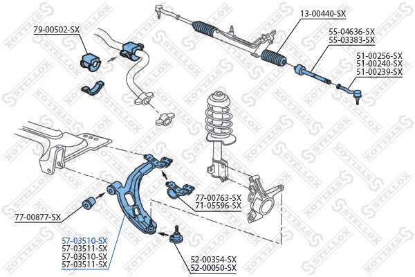 Рычаг л. Fiat Doblo 1.2-1.9d 01> | перед лев | - Stellox 57-03510-SX