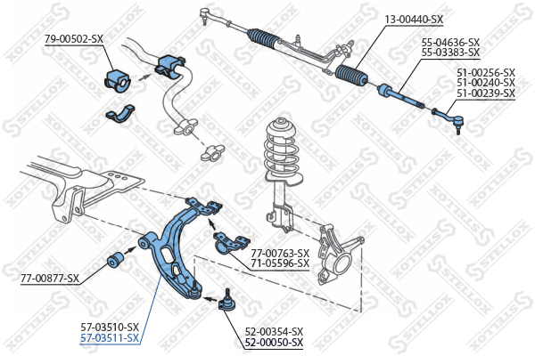 Рычаг п. Fiat Doblo 1.2-1.9d 01> | перед прав | - Stellox 57-03511-SX