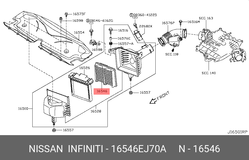Фильтр воздушный - Nissan 16546-EJ70A