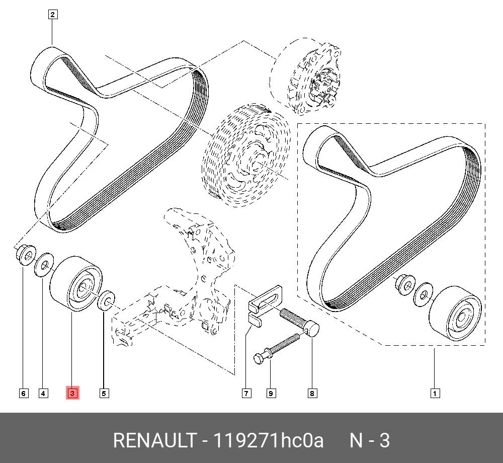 Паразитный / ведущий ролик, поликлиновой ремень - Renault 119271HC0A