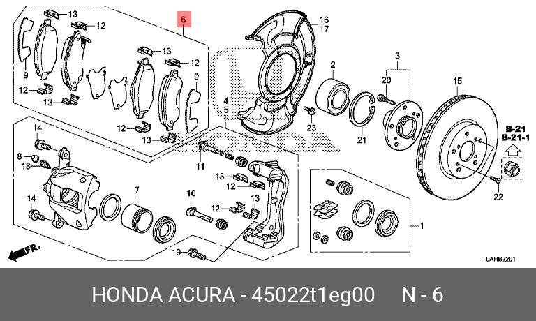 Колодки тормозные дисковые | перед | - Honda 45022-T1E-G00