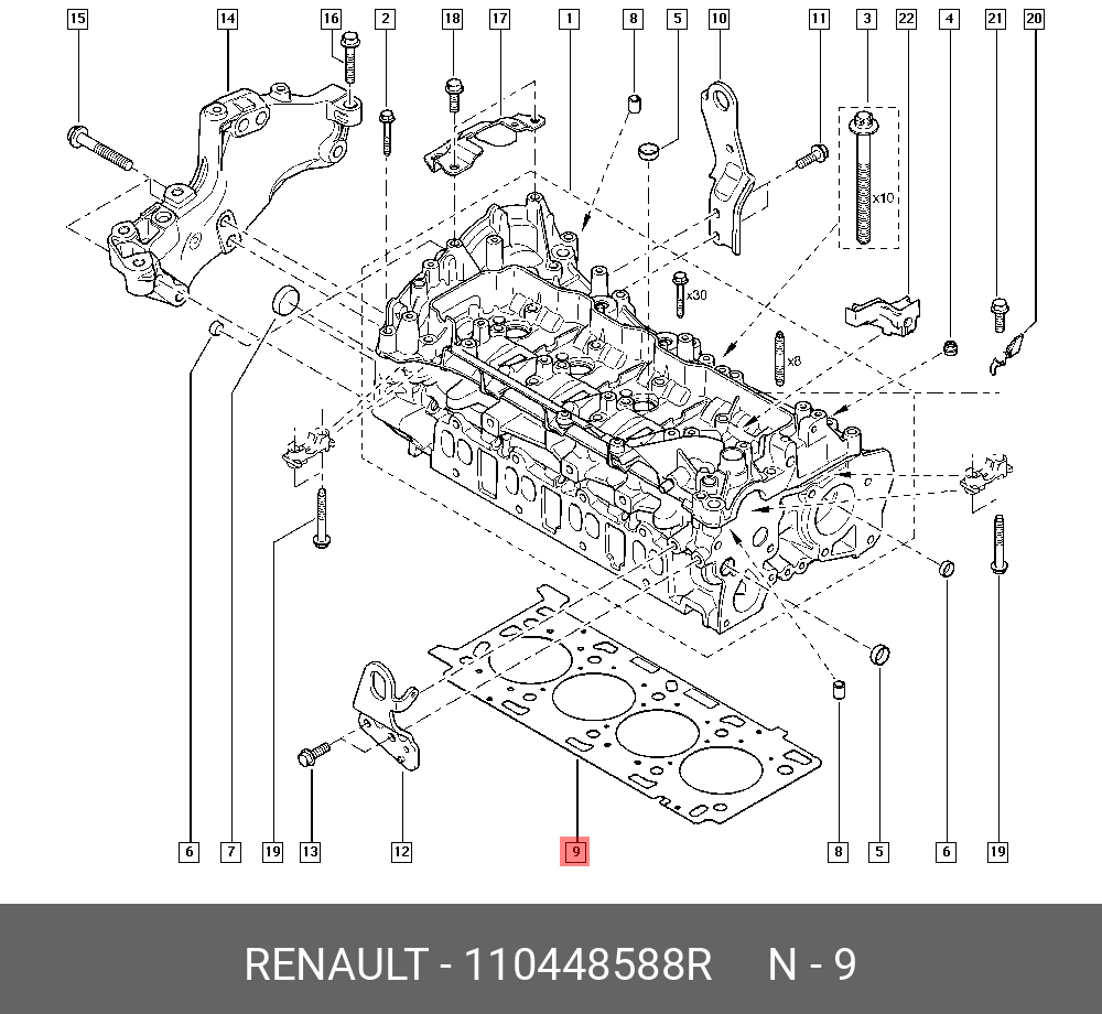 Комплект прокладок, головка цилиндра - Renault 110448588R