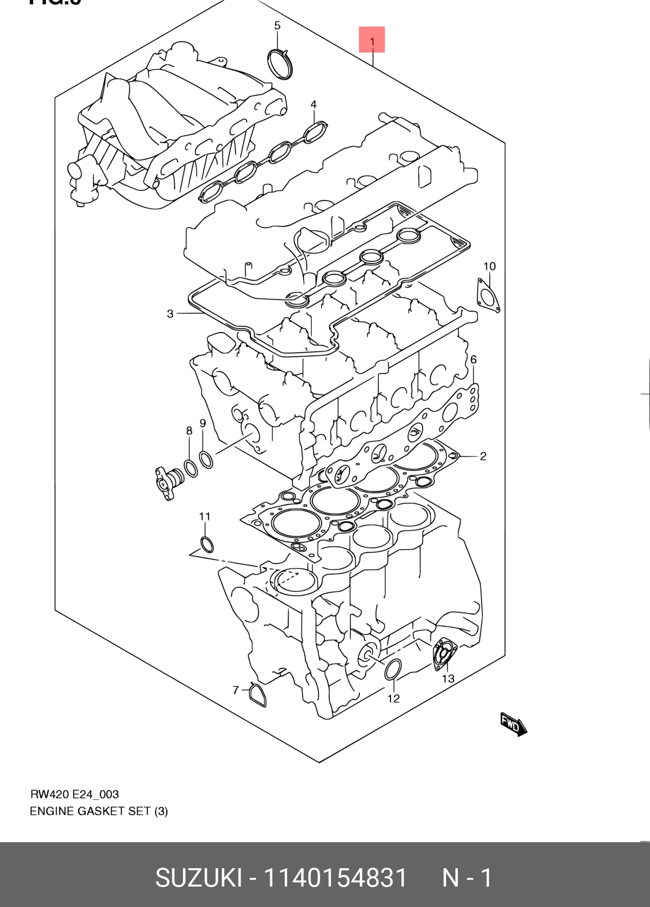 Комплект прокладок, головка цилиндра - Suzuki 1140154831